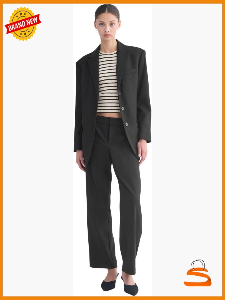 Stretch Wool Blend Floor-Length Straight-Leg Trouser Slacks